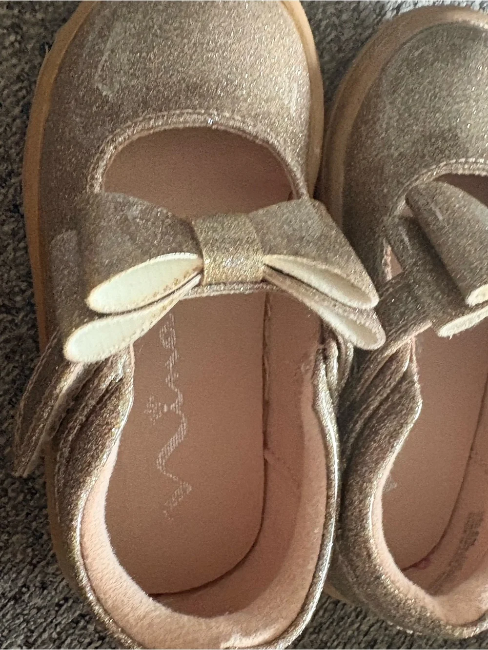 Girls Glitter Bow Mary Jane Shoes - Gold Toddler 6m